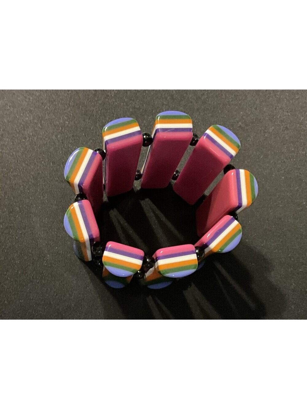 Marion Godard Paris 6 Layers Runway Piece 3.25 Stretch Bracelet Lucite